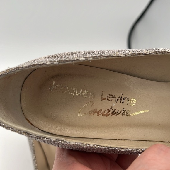 Jacques Levine Couture silver metal screen pointed toe leather pumps 7B - Picture 8 of 9